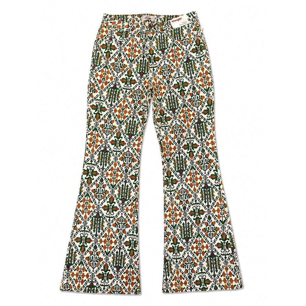 Wrangler High-Rise Fierce Flare Tapestry Jeans Women AOP Geo Floral 70s Boho - Picture 2 of 7